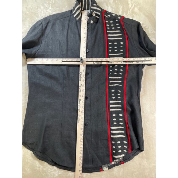 Unisex Vintage Linen Cotton Black & Red Tribal Ethnic Shirt & Pant Set Suit M - Picture 3 of 16